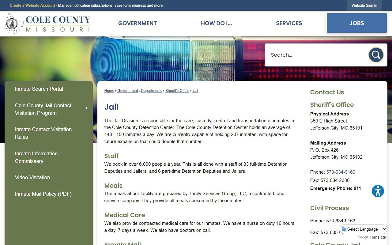 Cole County arrest records Jail page