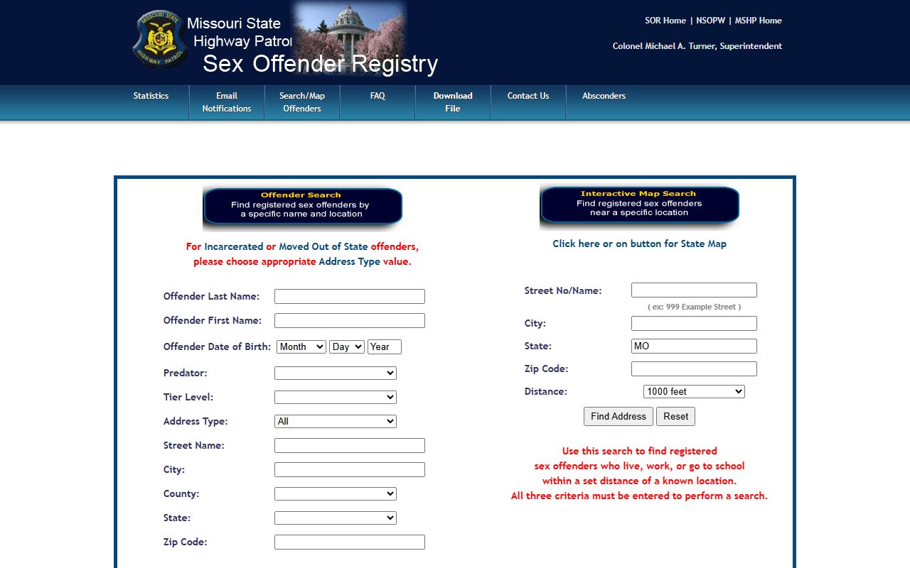 Cole County arrest records Missouri sex offender registry search