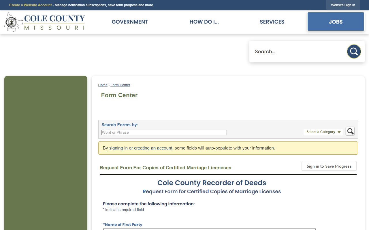 Cole County Circuit Clerk court records page