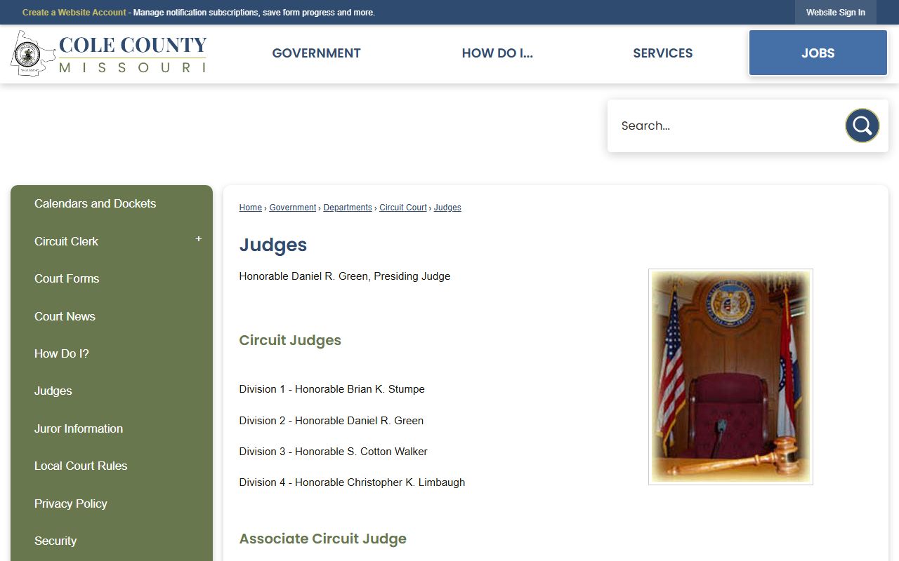 Cole County court dockets 19th Judicial Circuit judges page