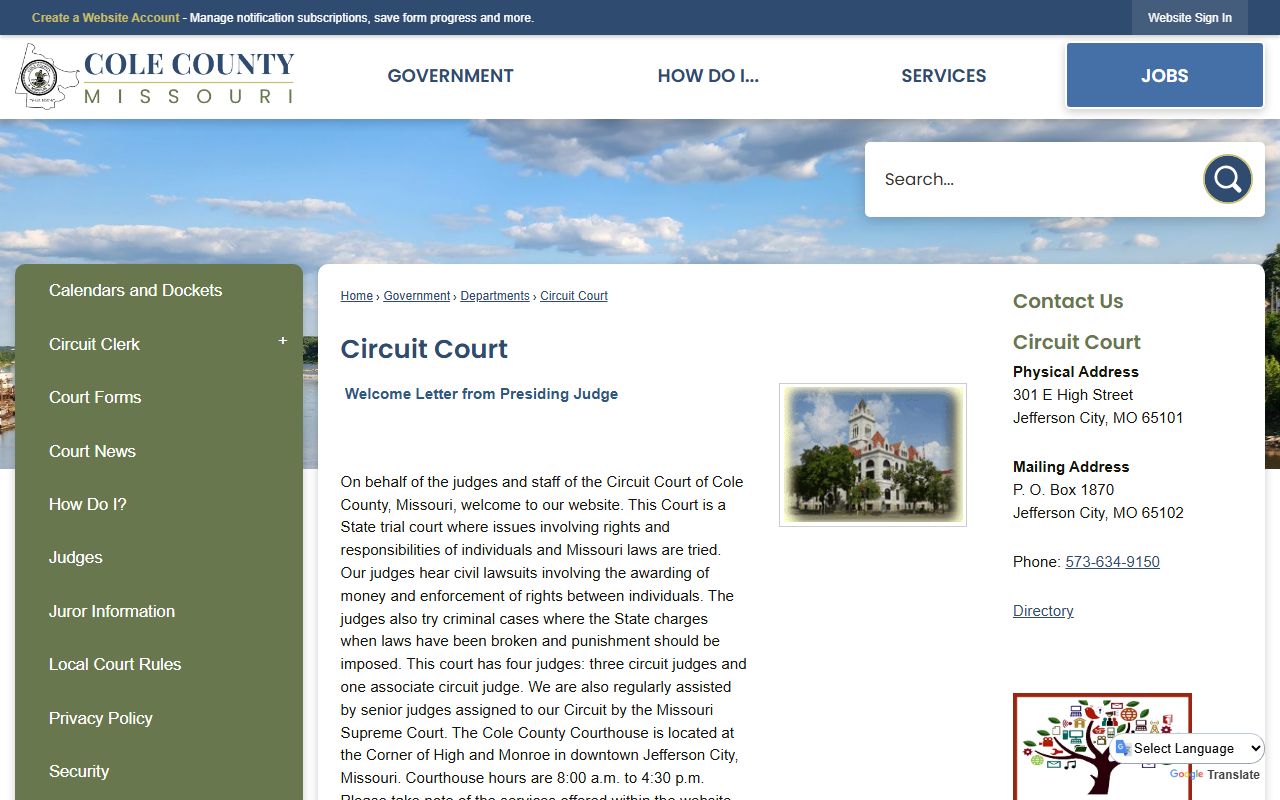 Cole County court records Circuit Court page
