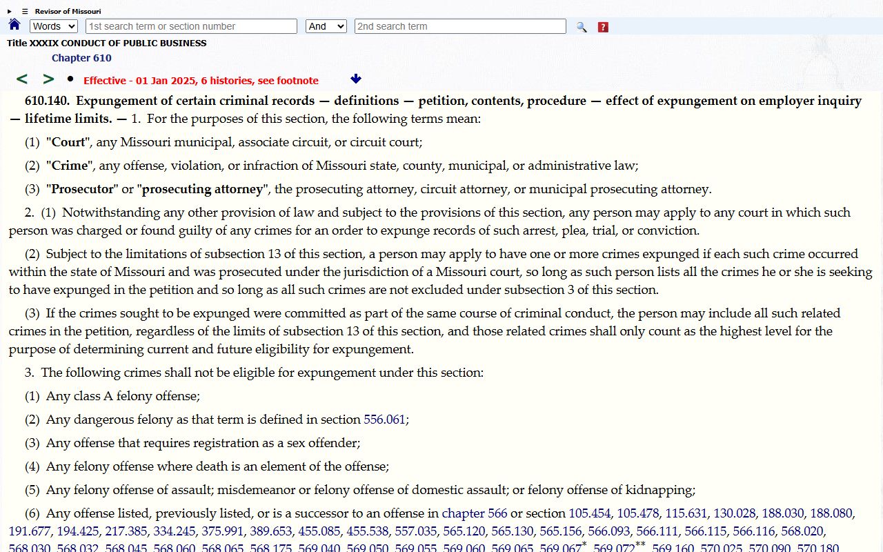 Cole County criminal court records Missouri expungement statute
