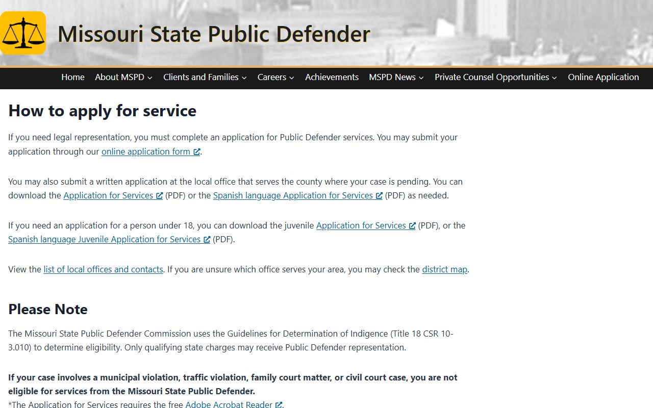Cole County criminal court records public defender application instructions