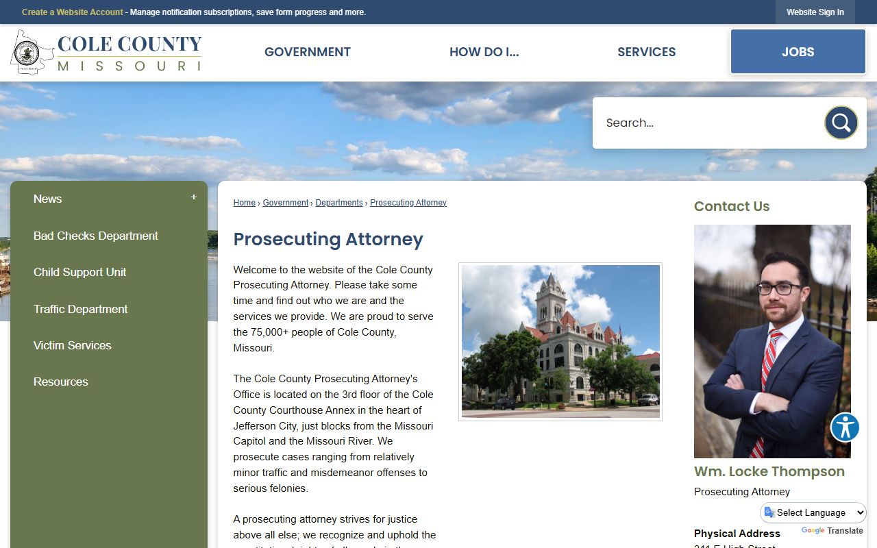 Cole County criminal court records Prosecuting Attorney page
