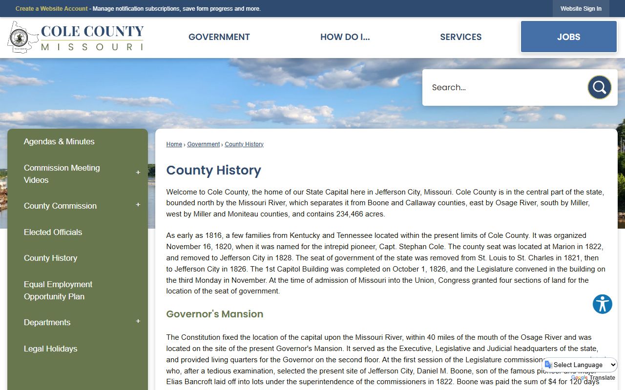 Cole County court records county history page