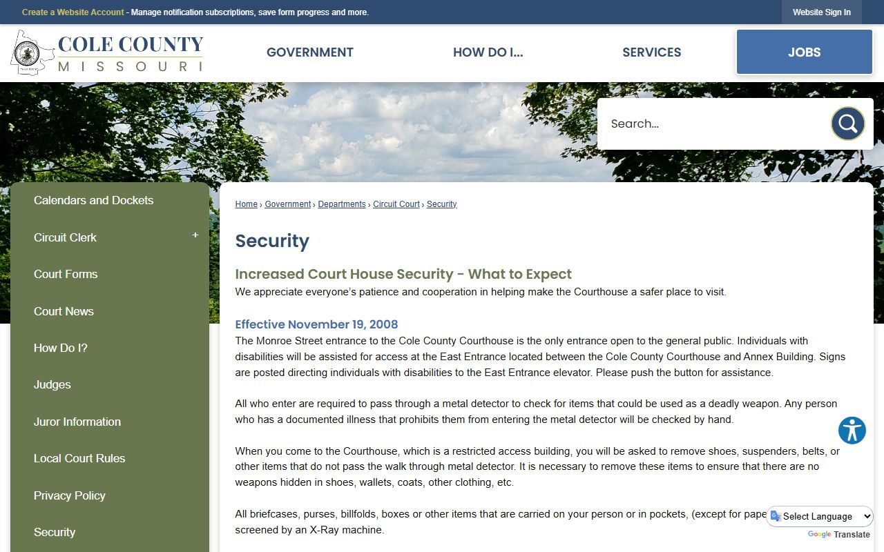 Cole County court records courthouse security page
