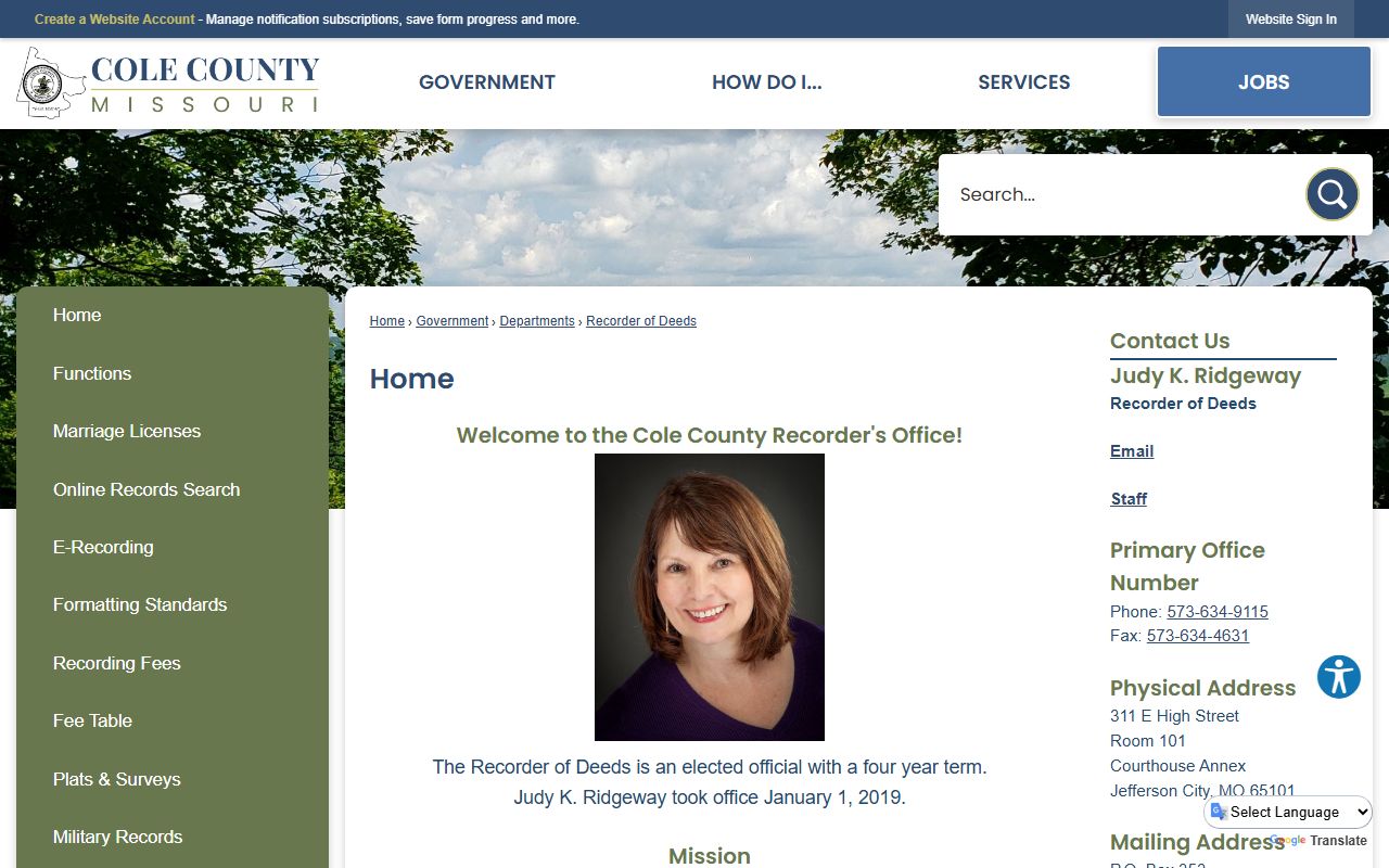 Cole County marriage records Recorder of Deeds page