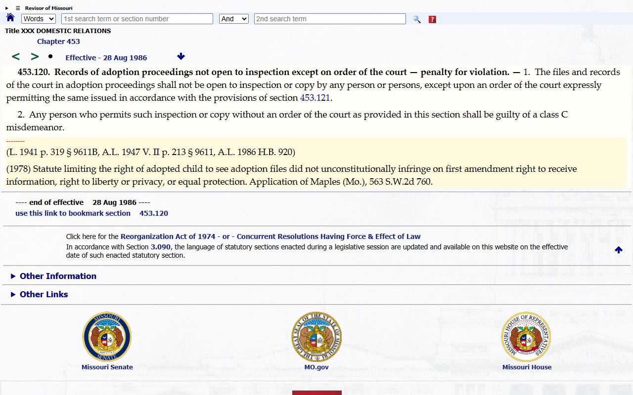 Cole County probate records Missouri adoption confidentiality