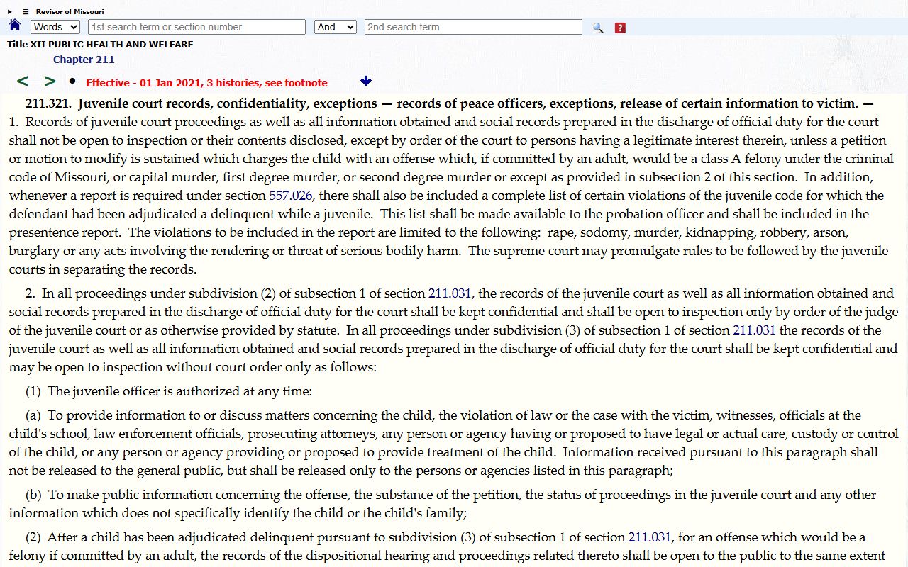 Cole County probate records Missouri juvenile confidentiality
