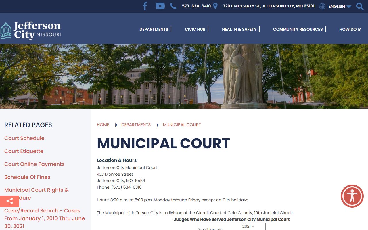 Cole County traffic court records Jefferson City Municipal Court page