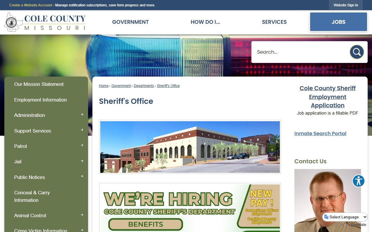 Cole County warrant records Sheriff's Office page